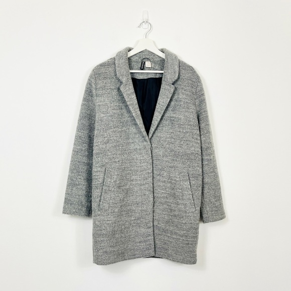 H&M Grey Marled Wool Knee-Length Button-Up Overcoat - Picture 1 of 5